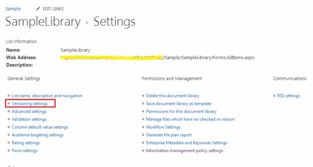library settings page